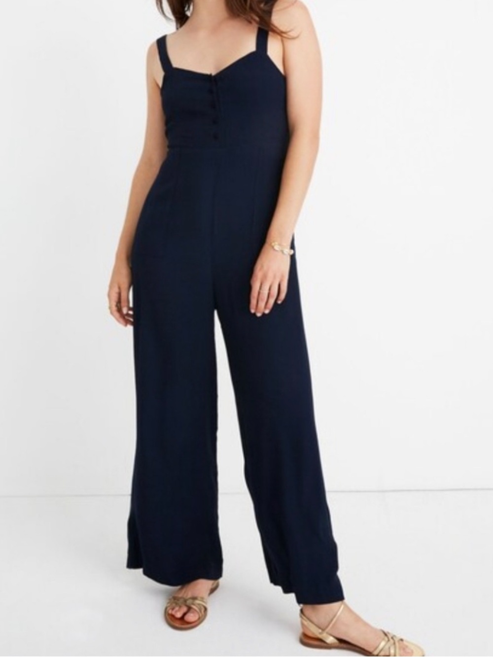 Madewell Navy BlueSquare-Neck Wide-Leg Jumpsuit Size 6 – Excellent Condition